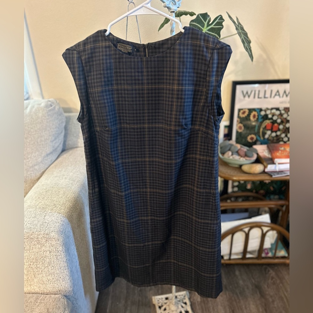 Pendleton Navy and Gray Plaid Midi Dress